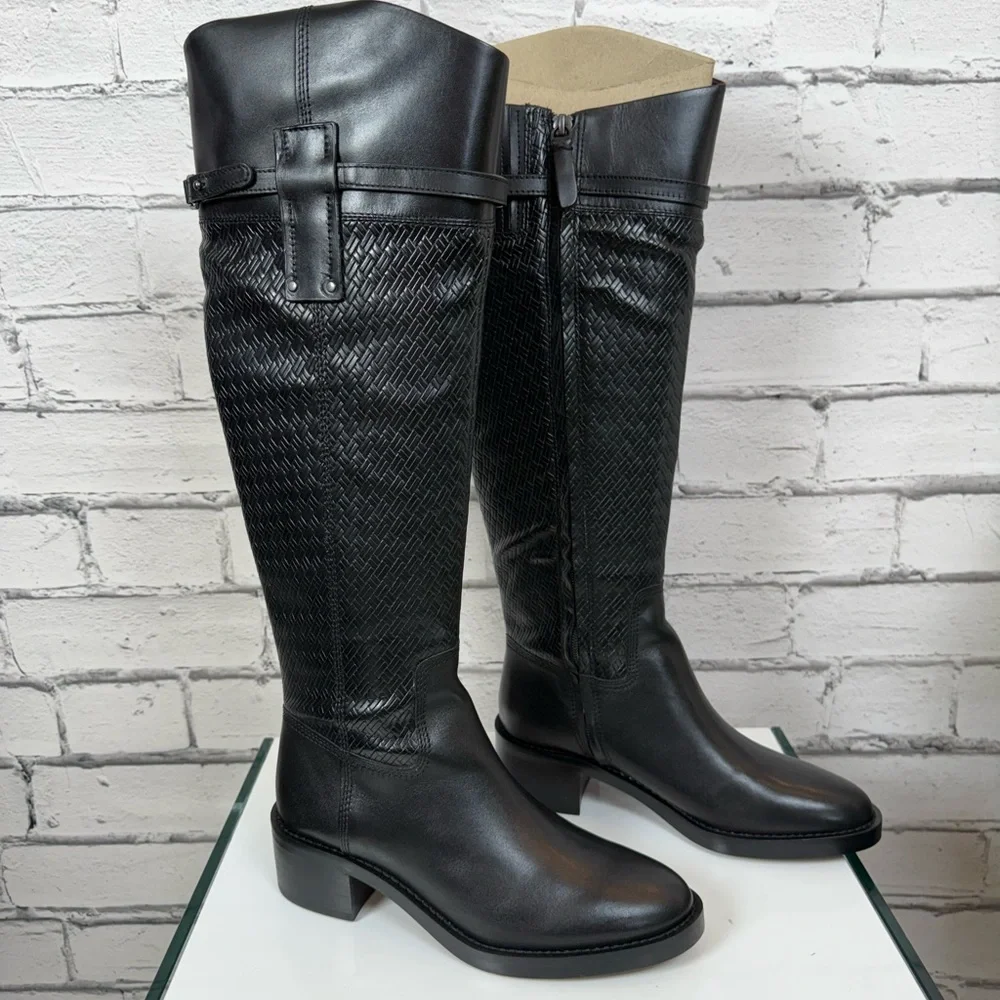 FRANCO SARTO Black L Colt Tall Leather Boots Knee High Shoes Woman's 6.5 NEW